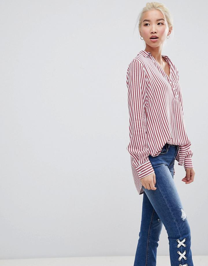 New Look Stripe Grandad Shirt - Red
