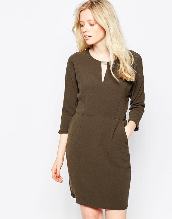 Vila Shift Dress With T Bar Detail - Black Olive