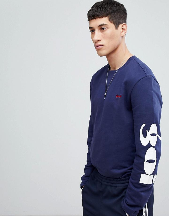 Gio Goi Sweat With Arm Embroidery - Navy