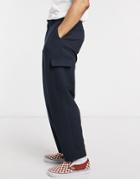 Asos Design Drop Crotch Tapered Crop Smart Pants In Cross Hatch With Cargo Pocket In Navy-grey