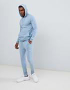 Asos Design Tracksuit Muscle Hoodie / Extreme Super Skinny Joggers In Light Blue - Blue
