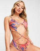 I Saw It First Tie Front Swimsuit In Bright Print-multi