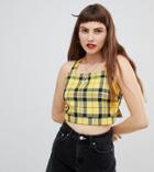 Reclaimed Vintage Inspired Cross Back Crop Top In Yellow Check - Yellow