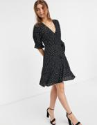 Style Cheat Josie Wrap Mini Dress In Mono Spot Print-multi