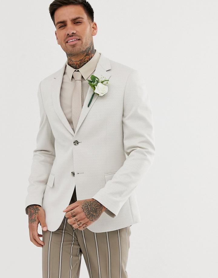 Asos Design Wedding Slim Blazer In Micro Texture Ice Gray - Gray