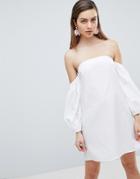 Asos Design Cotton Off Shoulder Mini Dress - White