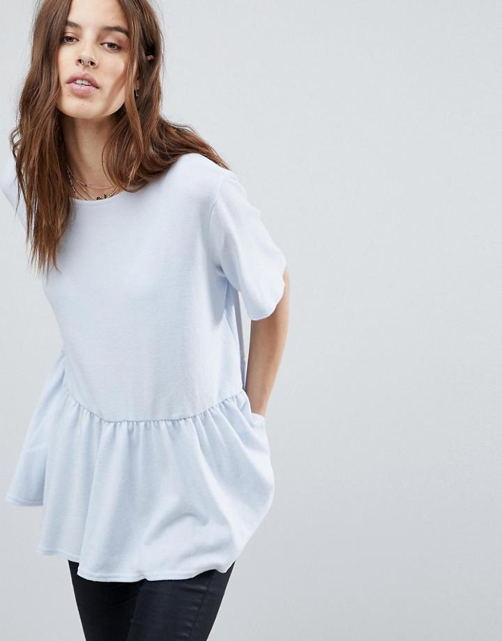 Noisy May Peplum Hem Woven Top - Blue