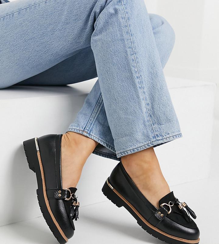 Truffle Collection Wide Fit Tassel Loafers In Black