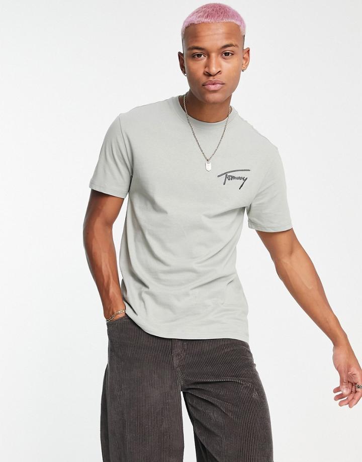Tommy Jeans Signature Logo T-shirt In Light Green