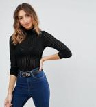 Asos Tall Sweater With Pointelle Stitch And Back Detail - Black