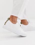 Bershka Tiger Back Tab Plimsoll Sneakers In White