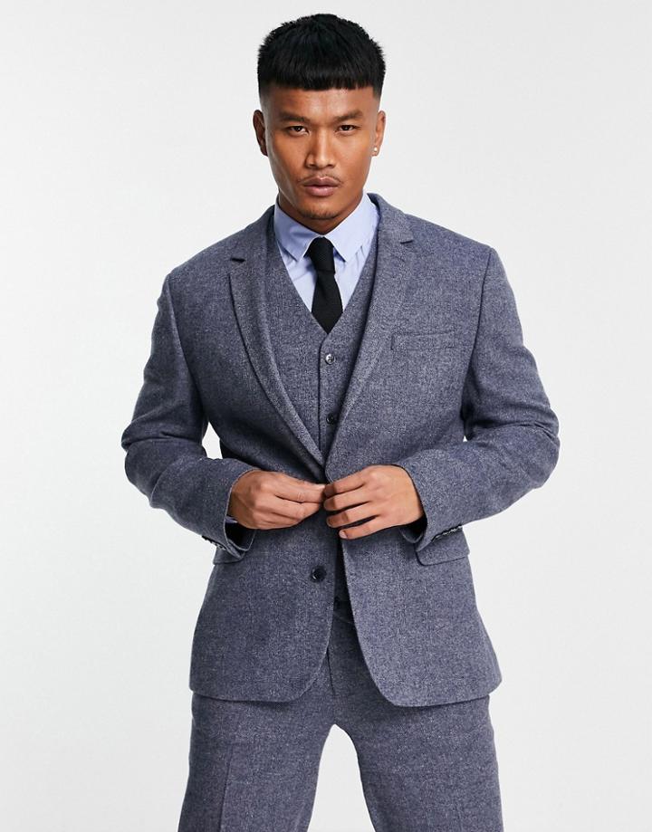 Asos Design Slim Wool Mix Suit Jacket In Navy Texture