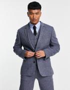 Asos Design Slim Wool Mix Suit Jacket In Navy Texture