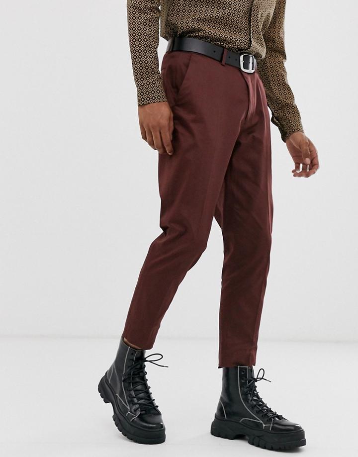 Asos Design Wedding Skinny Cotton Suit Pants In Burgundy-red