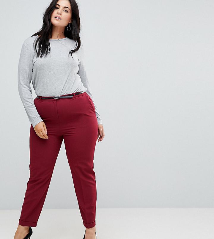 Asos Curve Cigarette Pants With Belt - Red