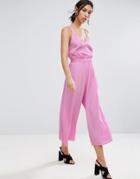 Asos Jumpsuit With Frill And Wide Leg - Pink