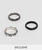 Reclaimed Vintage Inspired Plain Band & Skull Rings In 3 Pack Exclusive To Asos - Black