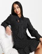 & Other Stories Tie Neck Mini Dress In Black Spot Print