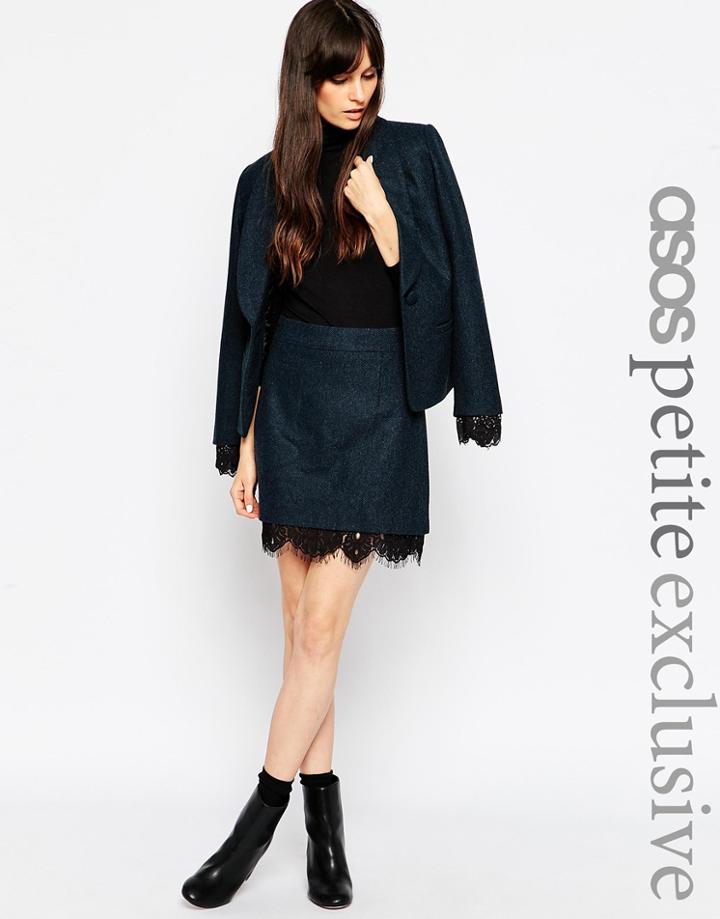 Asos Petite Premium Tweed Skirt With Lace Hem Detail