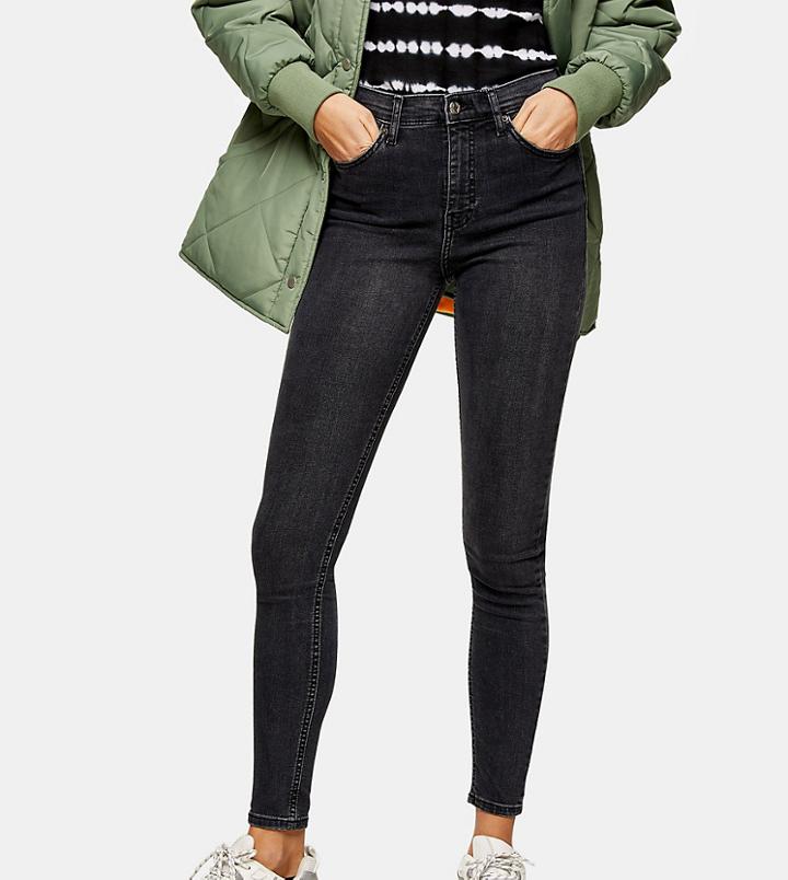 Topshop Petite Jamie Skinny Jeans In Washed Black