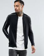 Asos Jersey Muscle Fit Bomber Jacket With Piping In Black - Black