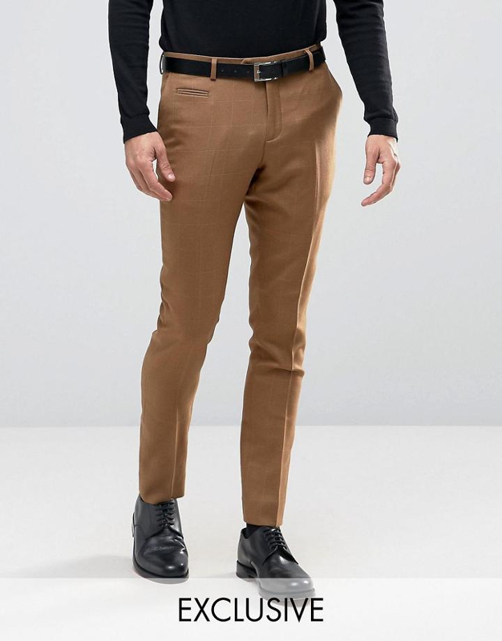Number Eight Savile Row Skinny Smart Pant In Check - Beige
