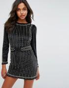 Starlet Embellished Mini Dress In Velvet With Corset Detail - Black