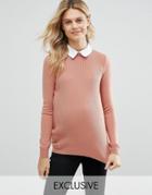 Asos Maternity Rib Sweater With Collar Detail - Pink