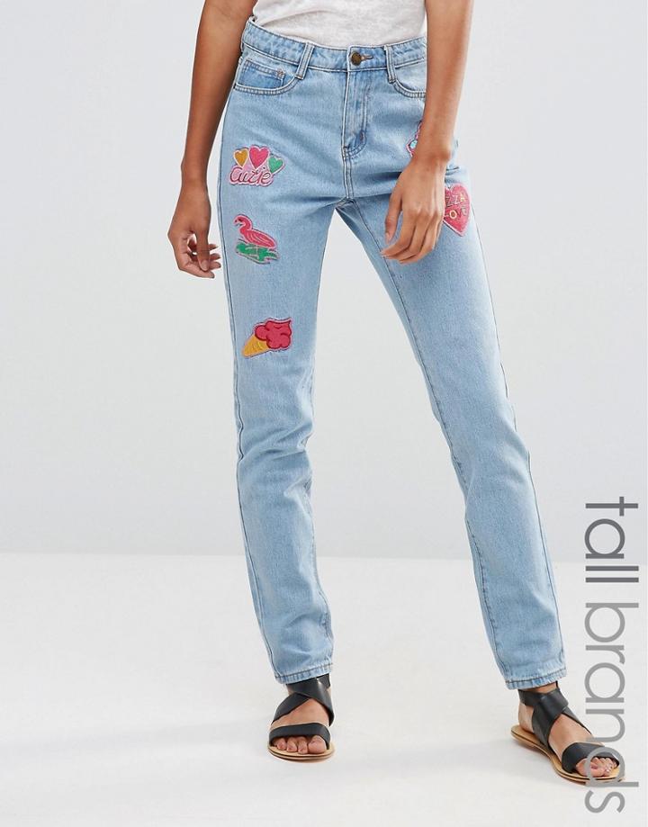 Liquor & Poker Tall Boyfriend Jeans With Badges - Blue