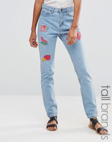 Liquor & Poker Tall Boyfriend Jeans With Badges - Blue