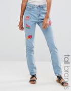 Liquor & Poker Tall Boyfriend Jeans With Badges - Blue