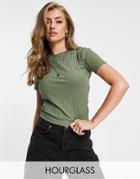 Asos Design Hourglass Slim Fit T-shirt In Rib In Khaki-green