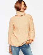 Asos Sweater With Funnel Neck And Wide Sleeve - Camel Twist