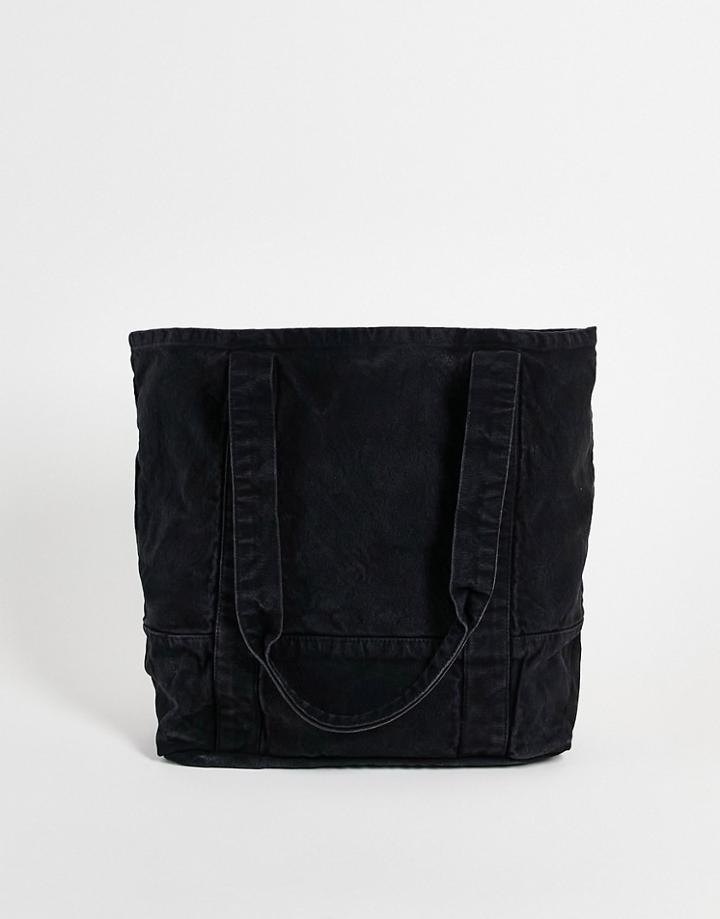 Asos Design Oversized Heavy Weight Tote In Washed Black
