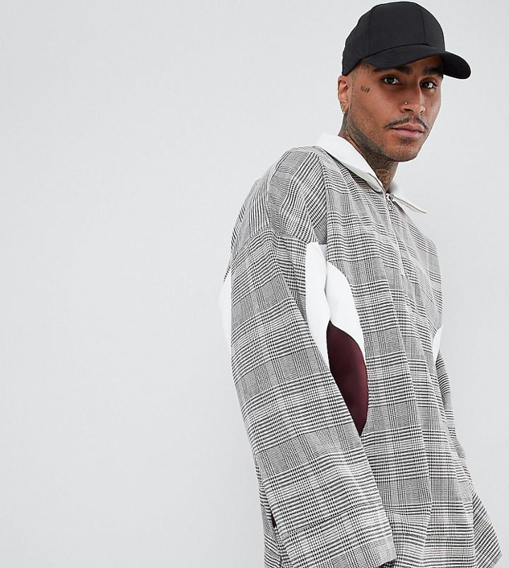 Add Oversized Overhead Jacket In Check With Half Zip - Brown