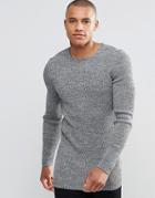 Asos Longline Muscle Fit Ribbed Sweater - Gray