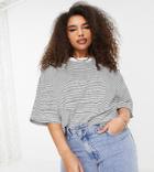 Asos Design Curve Oversized Boxy T-shirt In Textured Stripe In Ecru-white