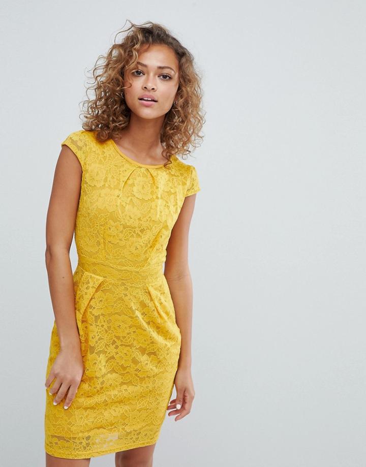 Qed London Lace Tulip Dress - Yellow