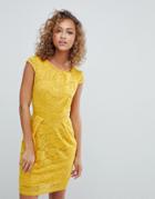 Qed London Lace Tulip Dress - Yellow