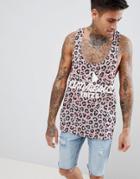 Asos Design Amnesia Ibiza Extreme Racer Back Tank With All Over Leopard Print - Pink