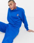 Asos Design Oversized Sweatshirt In Bright Blue With Embroidered Nyc Logo - Part Of A Set-blues
