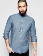 Farah Oxford Shirt With 2 Color Weave Slim Fit - Bluebell