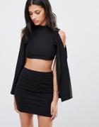 Rare Cold Shoulder Cape Crop Top - Black