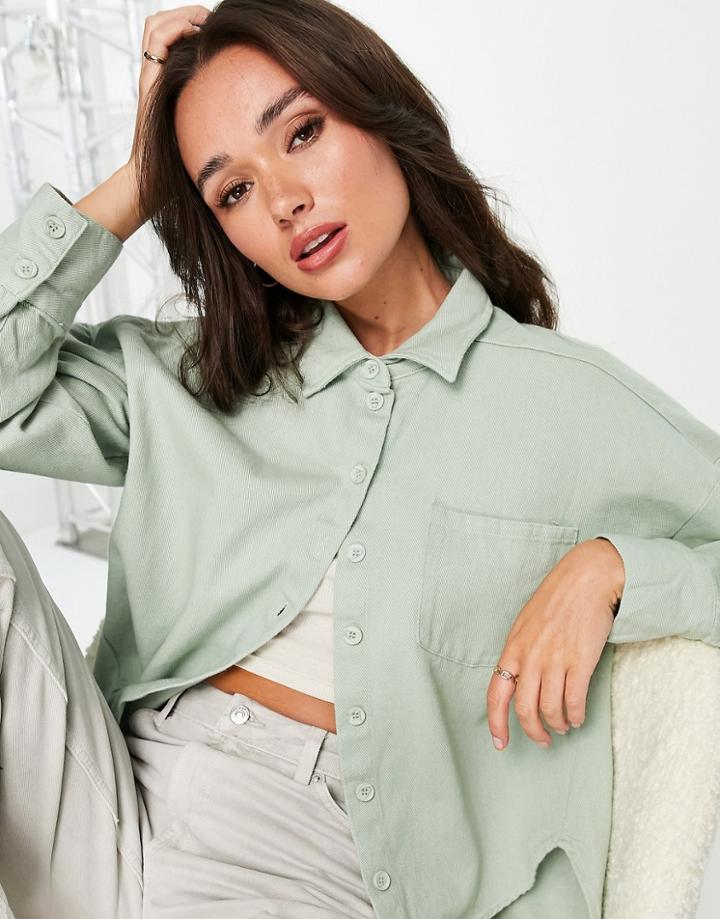Lola May Oversized Denim Shirt In Sage Green