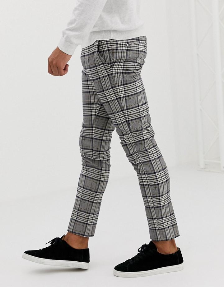 River Island Super Skinny Fit Smart Pants In Navy And Gray Check