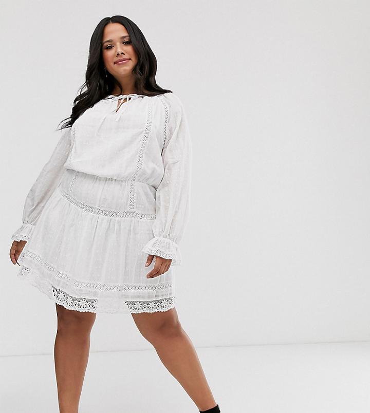 Asos Design Curve Lace Insert Mini Skater Dress-white