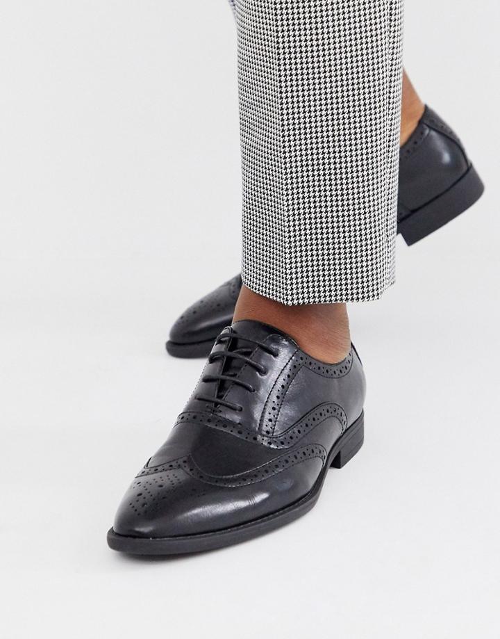 Asos Design Brogue Shoes In Black Faux Leather - Black