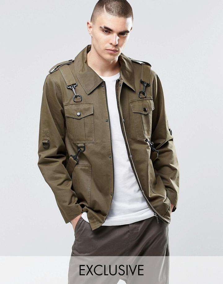 Underated Utility Jacket With Straps - Green