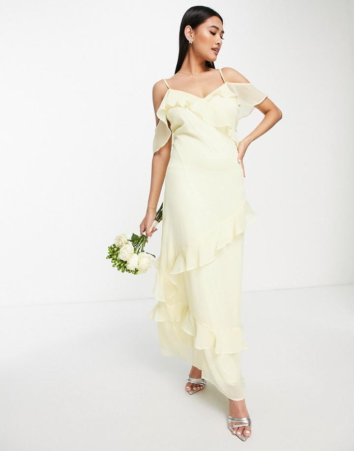 Vila Bridesmaid Cami Maxi Dress With Frill Detail In Yellow