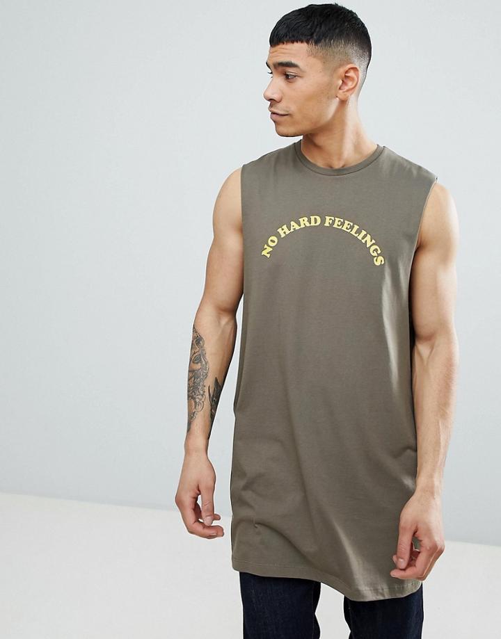 Asos Design Oversized Tank With Dropped Armhole With No Hard Feelings Print - Green